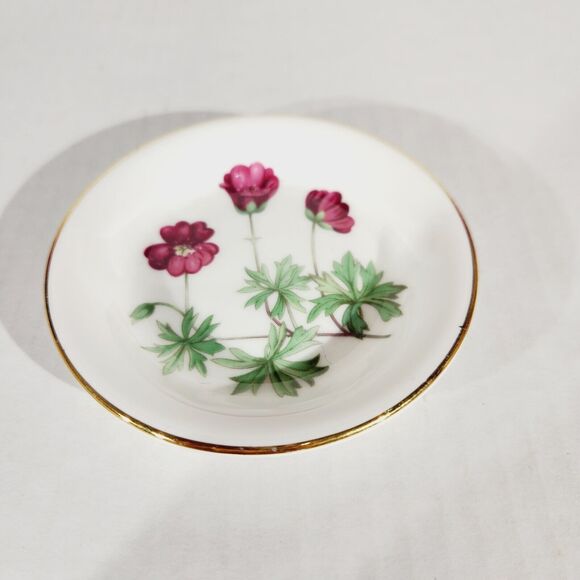 Royal Kent England Trinket Plate Dish Vtg Floral Pink Gold Trim 3.5in Poppy - Picture 2 of 4
